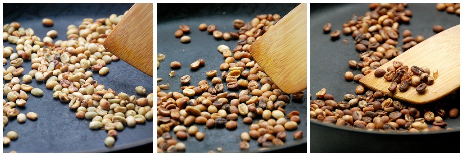 First 3 stages of roasting coffee